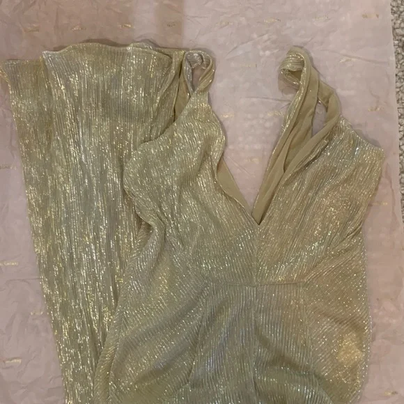 House of CB 'Fallon' champagne lurex kick flare jumpsuit - Picture 9 of 9